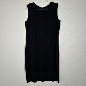 Misook size L sleeveless sheath knit midi dress black career wear minimalist